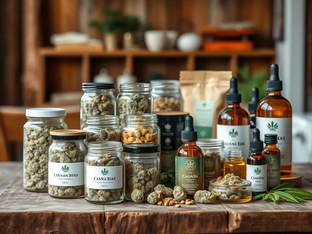 A close-up of various cannabis concentrates in small containers, showcasing their texture and color, highlighting the potency and variety available at ForeverGreen.